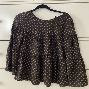 Madewell Black & Brown Heart Patterned XS Blouse